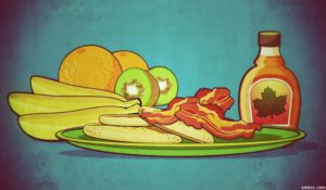 French Toast (Arme Ritter) mit Obstsalat und Bacon